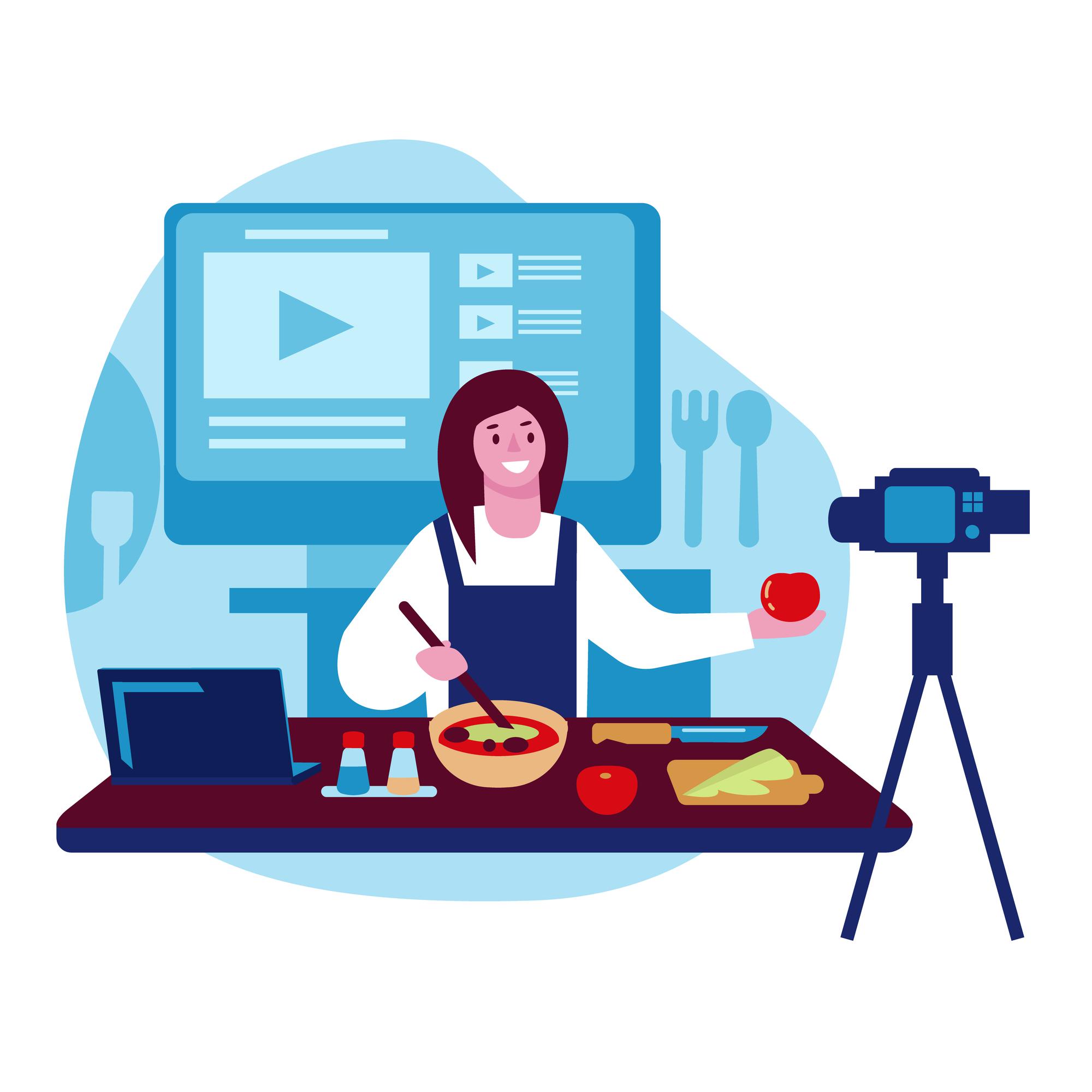 Lezione online con chef che mostra una tecnica